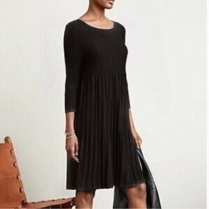 Eileen Fisher Washable Wool Rib Release Pleat Knit Dress Size M